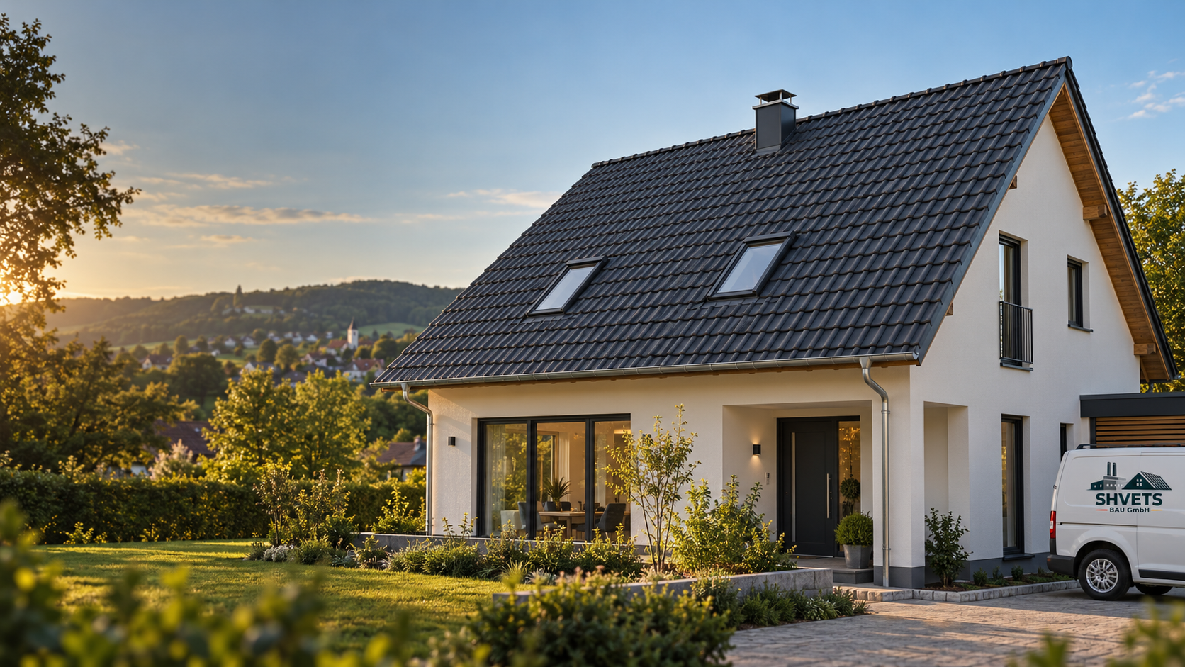 SHVETS BAU Haus mit Logo